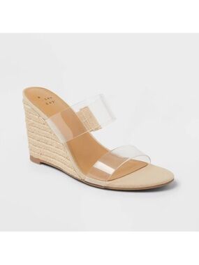 Ansel Double Band Open Toe Wedge Heels with Memory Foam Insole - A New Day 9.5